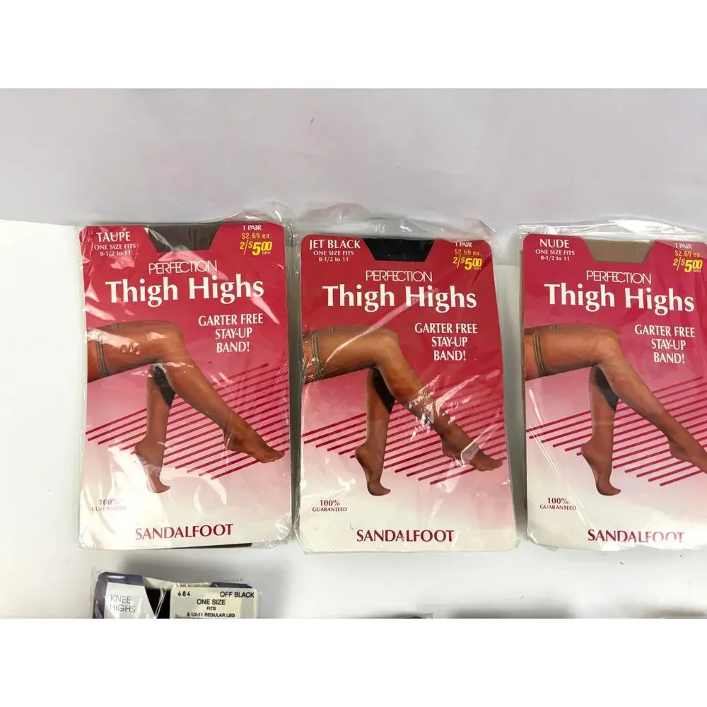 Lot of 9 Vintage Stockings Thigh Highs & Knee Highs, Multiple Colors Size 8.5-11